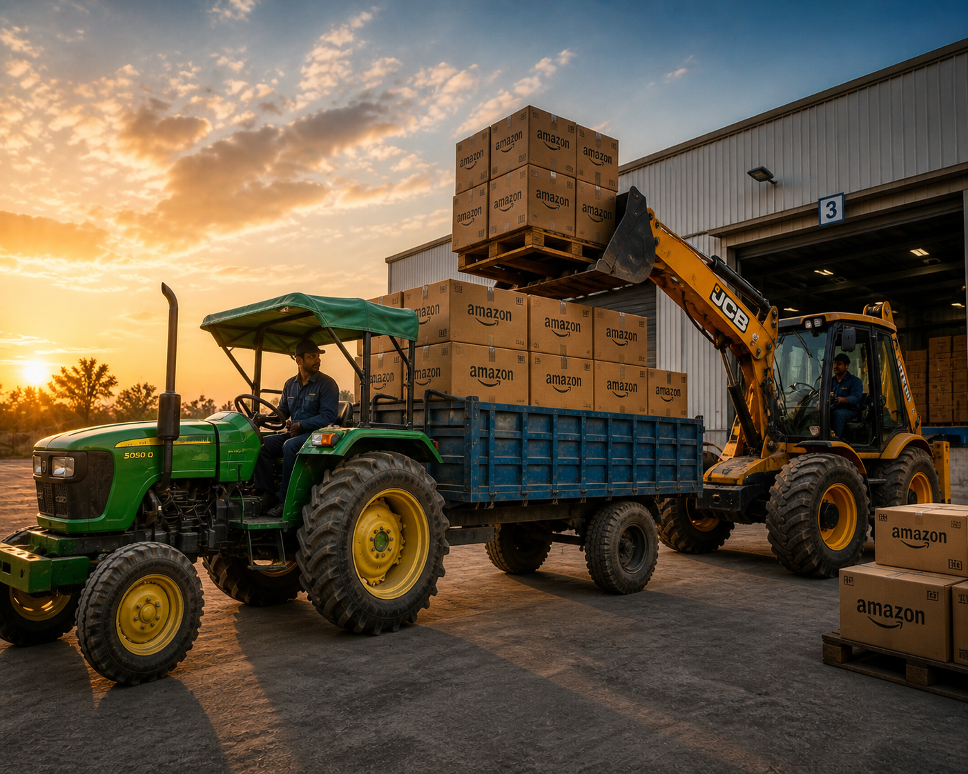 Construction equipment rental in Delhi NCR, JCB and tractor with operator at work